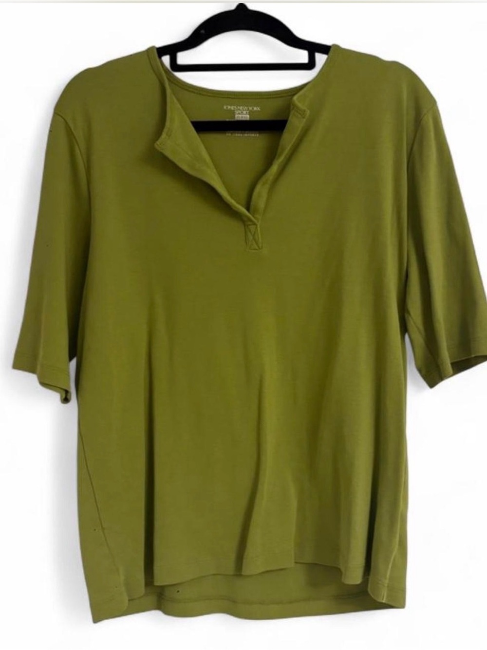 Jones New York Olive Green Short Sleeve Henley Top